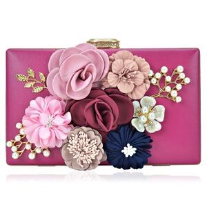 Floral Embellished Pink Clutch Bag